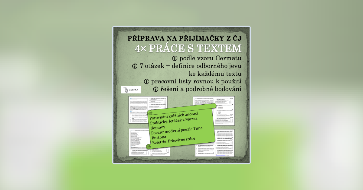 4× PRÁCE S TEXTEM 3 - Příprava na přijímačky z ČJ | Učitelnice
