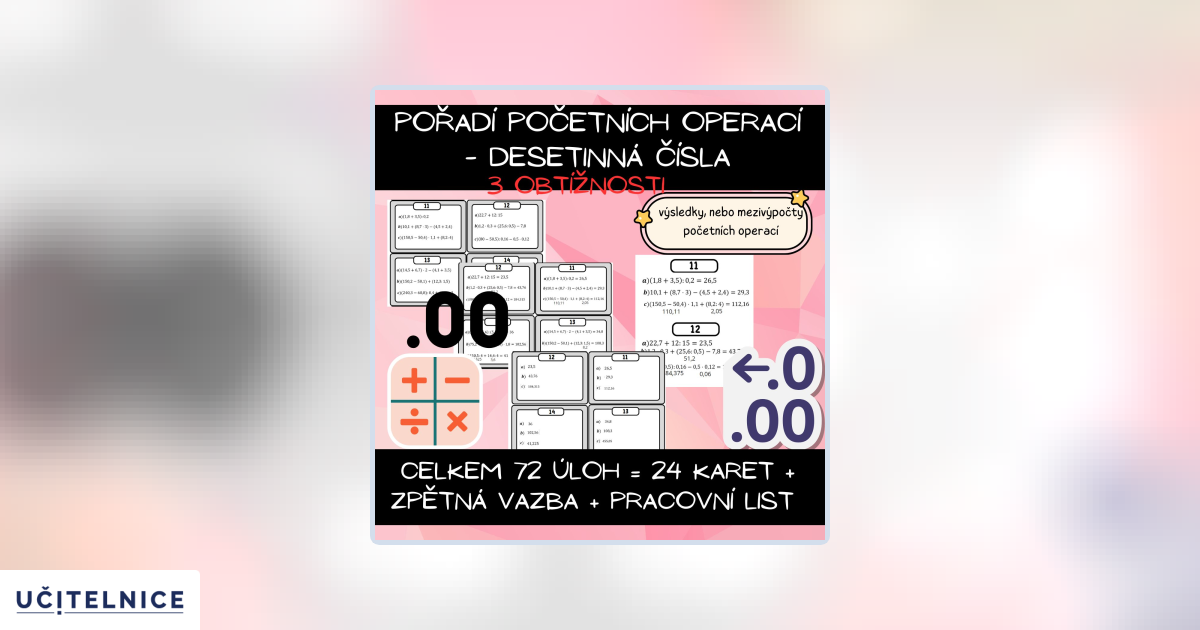 Pořadí početních operací - desetinná čísla | Učitelnice