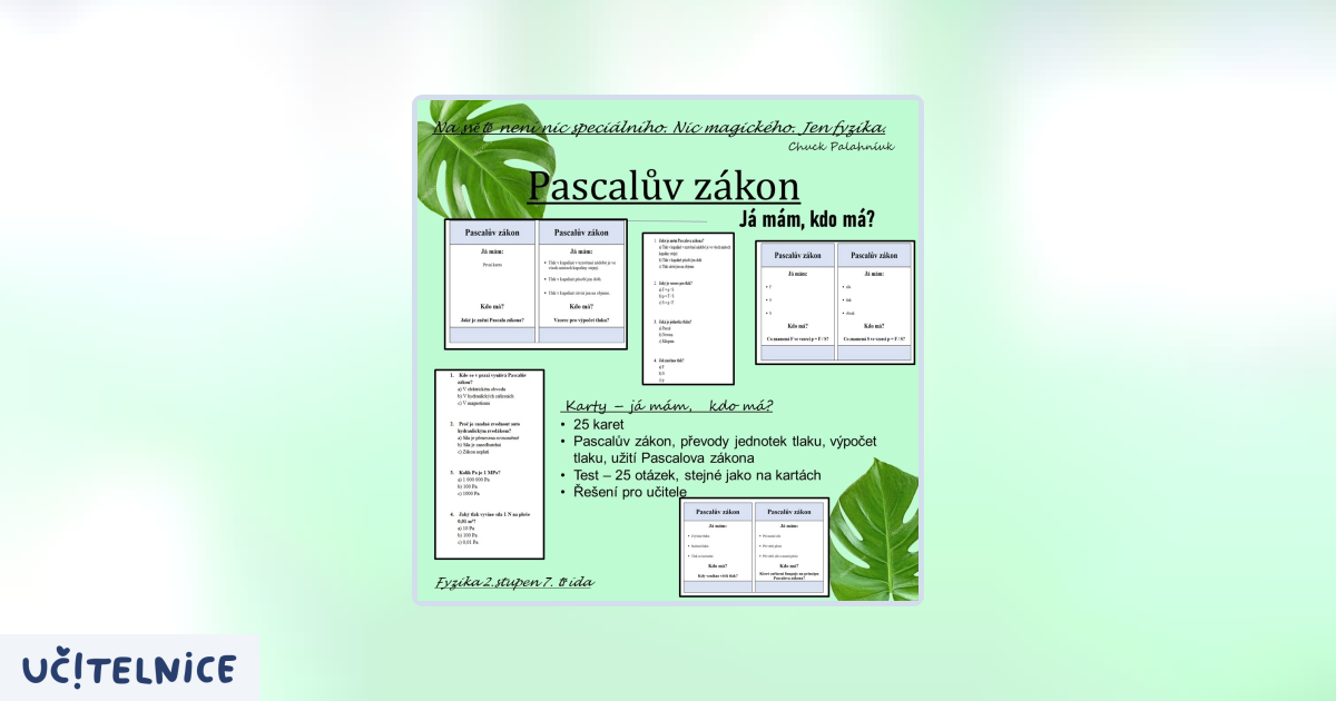 Pascalův zákon - já mám, kdo má? | Učitelnice