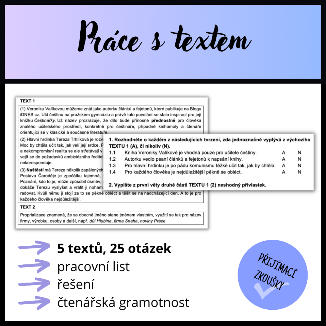 Materiál - PRÁCE S TEXTEM – příprava na přijímací zkoušky